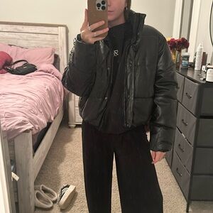 Zara leather puffer jacket